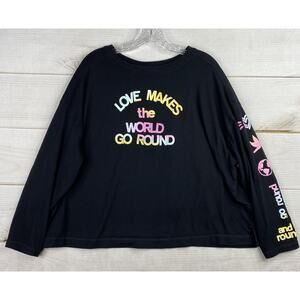 Old Navy Womens Crop Top 2X Black Love Makes The World Go Round Long Sleeve